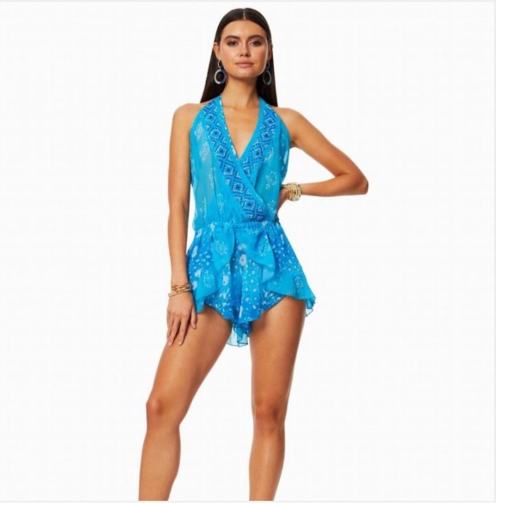 Ramy Brook Printed Cleo Romper in Blue